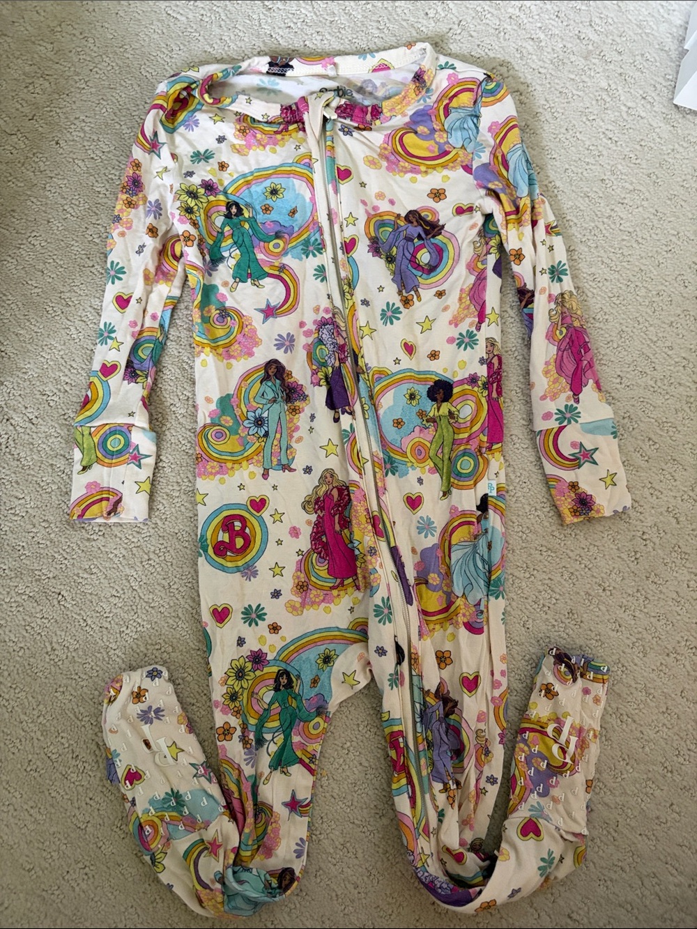 Posh Peanut Cream Rainbow Princess Print Footie Pajamas - Multicolor Figures